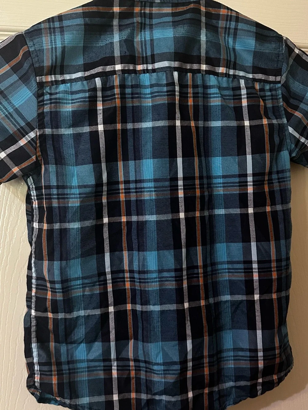 Boys Short Sleeve Plaid Shirt - Blue/Tan